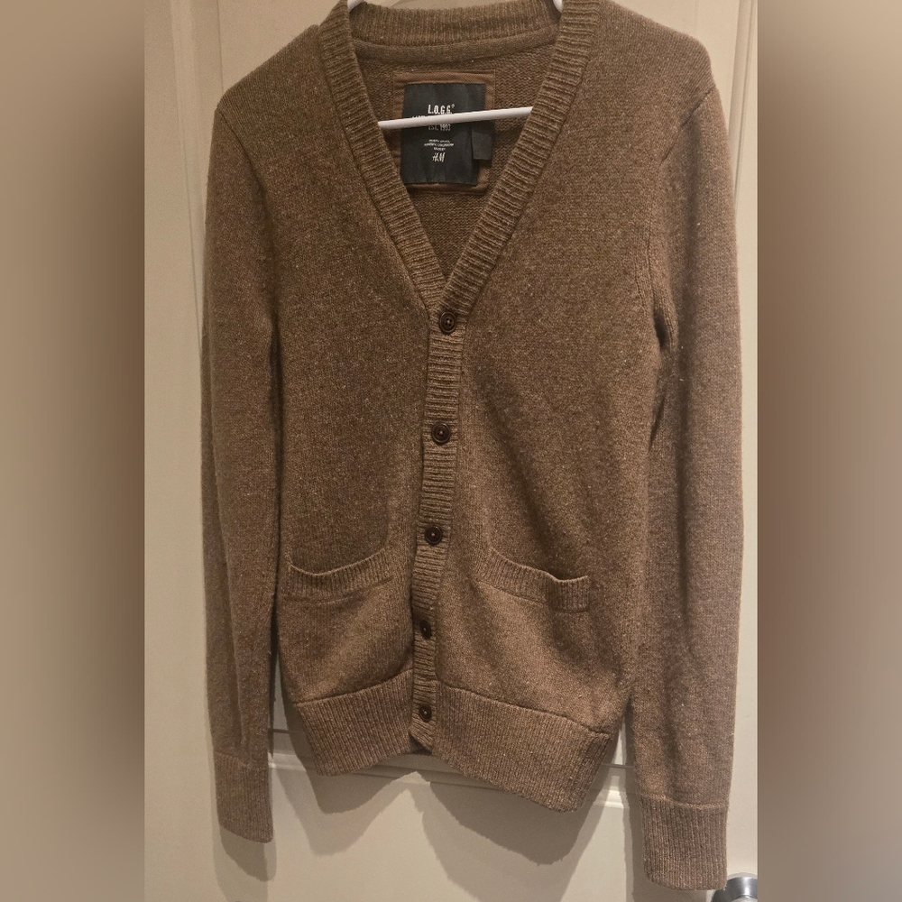 Vintage H&M Lambswool Cardigan With Patch Sleeves, Size S